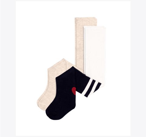 Petit Bateau Lot de 2 paires de collants bébé en jersey coton, uni et marine avec coeur