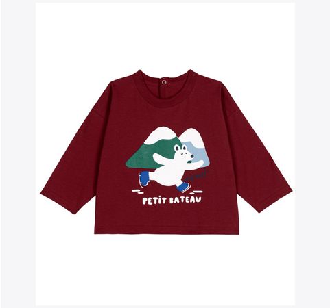 Petit Bateau Pull ml en coton avec ours polaire en patin, imprimé ça glisse