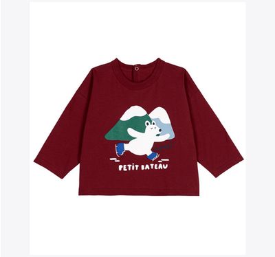 Petit Bateau Pull ml en coton avec ours polaire en patin, imprimé ça glisse