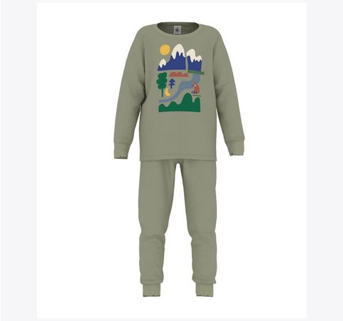 Petit Bateau Pyjama velours vert imprimé nature