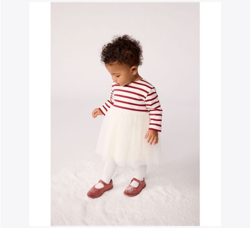Petit Bateau Robe marinière bi-matière en jersey et jupe en tulle