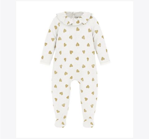 Petit Bateau Pyjama velours imprimé coeurs dorés pailletés