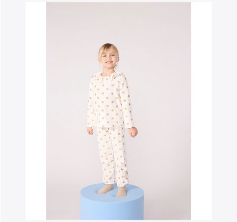 Petit Bateau Pyjama velours imprimé coeurs dorés pailletés