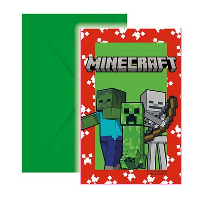 6 cartes d&#39;invitation pour anniversaire avec enveloppe, Minecraft