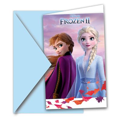 6 cartes d&#39; invitations Frozen II, Reine des Neiges, avec enveloppes
