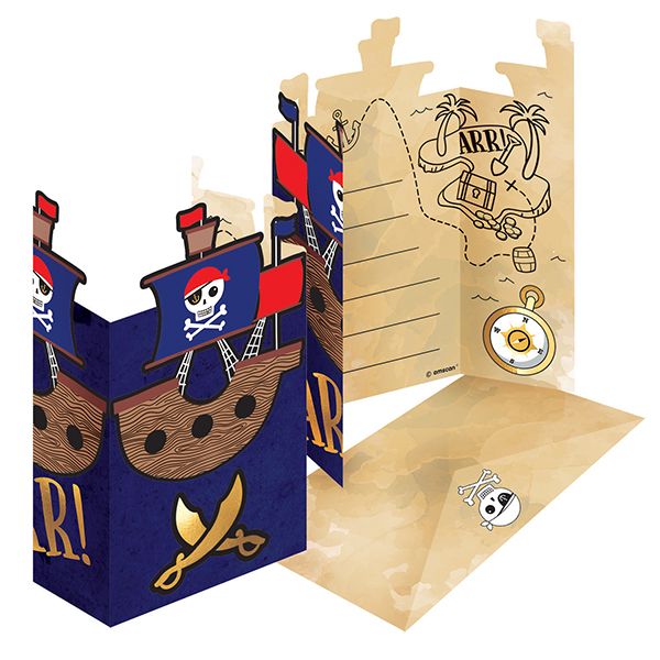 8 cartes d'invitation et enveloppe, carte de pirate, pour anniversaire