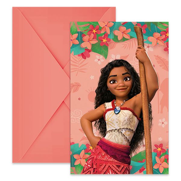 6 invitations avec enveloppes, Vaiana Disney, pour anniversaire