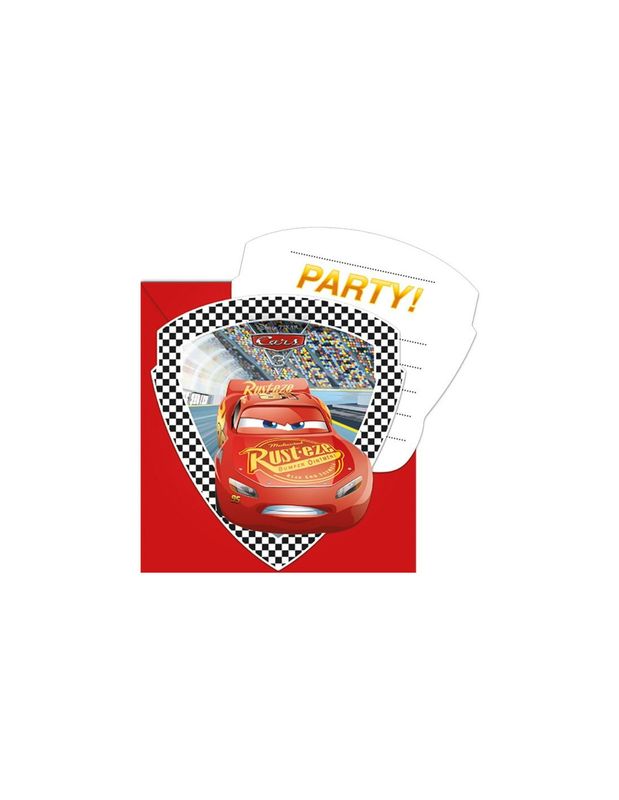 6 cartes d'invitation avec enveloppe, Flash Mc Queen, Cars Disney, pour anniversaire