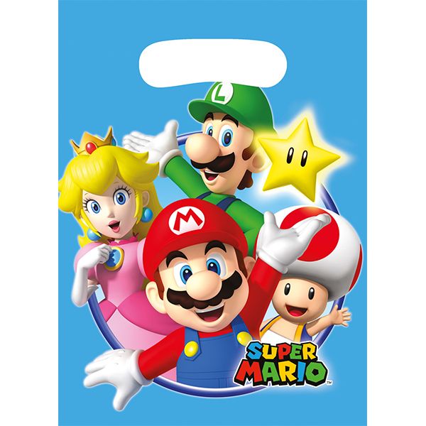 8 sachets pour les fêtes d'anniversaire, à remplir avec des bonbons et jouets, thème Super Mario
