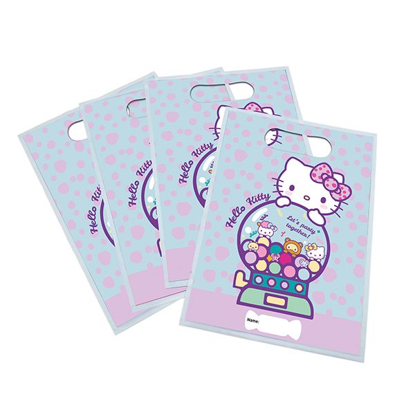 6 sachets pour les fêtes d'anniversaire, thème Hello Kitty, à remplir avec des bonbons et des jouets