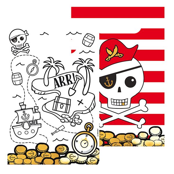 8 Sacs papier pour les fêtes d&#39;anniversaire, thème Carte de Pirates, à remplir de bonbons et de jouets