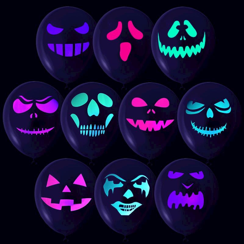 Ballons de baudruche Halloween 10 pièces 30 cm, UV noir
