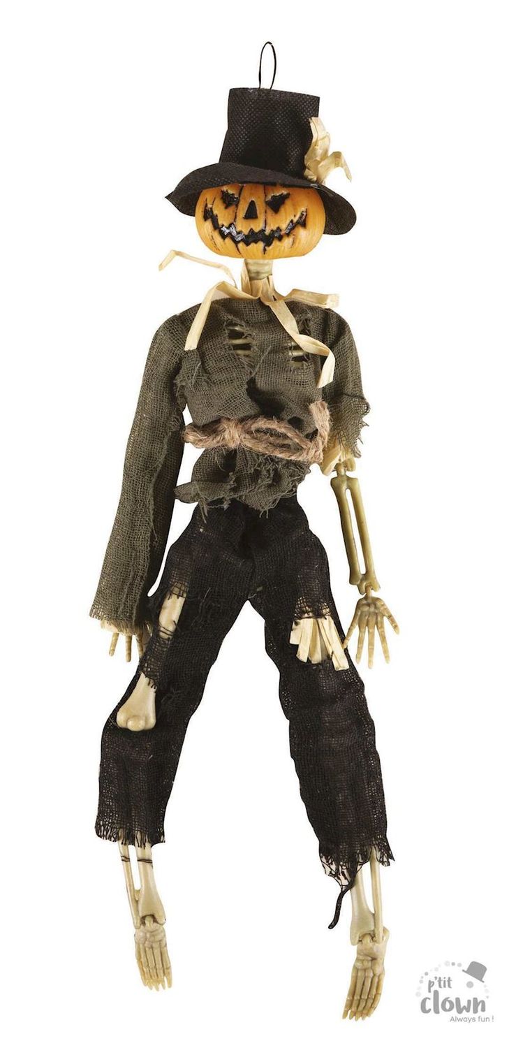 Décoration à suspendre épouvantail squelette 40 cm, pour Halloween