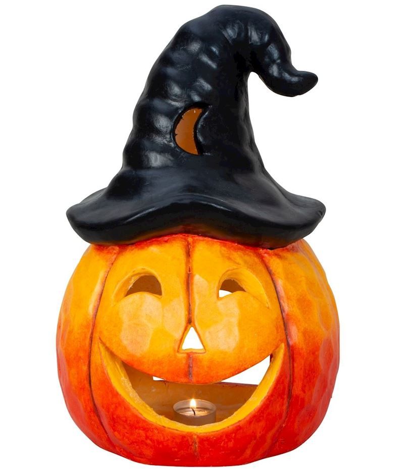 Photophore citrouille avec chapeau haut de forme, 38 cm. pour Halloween
