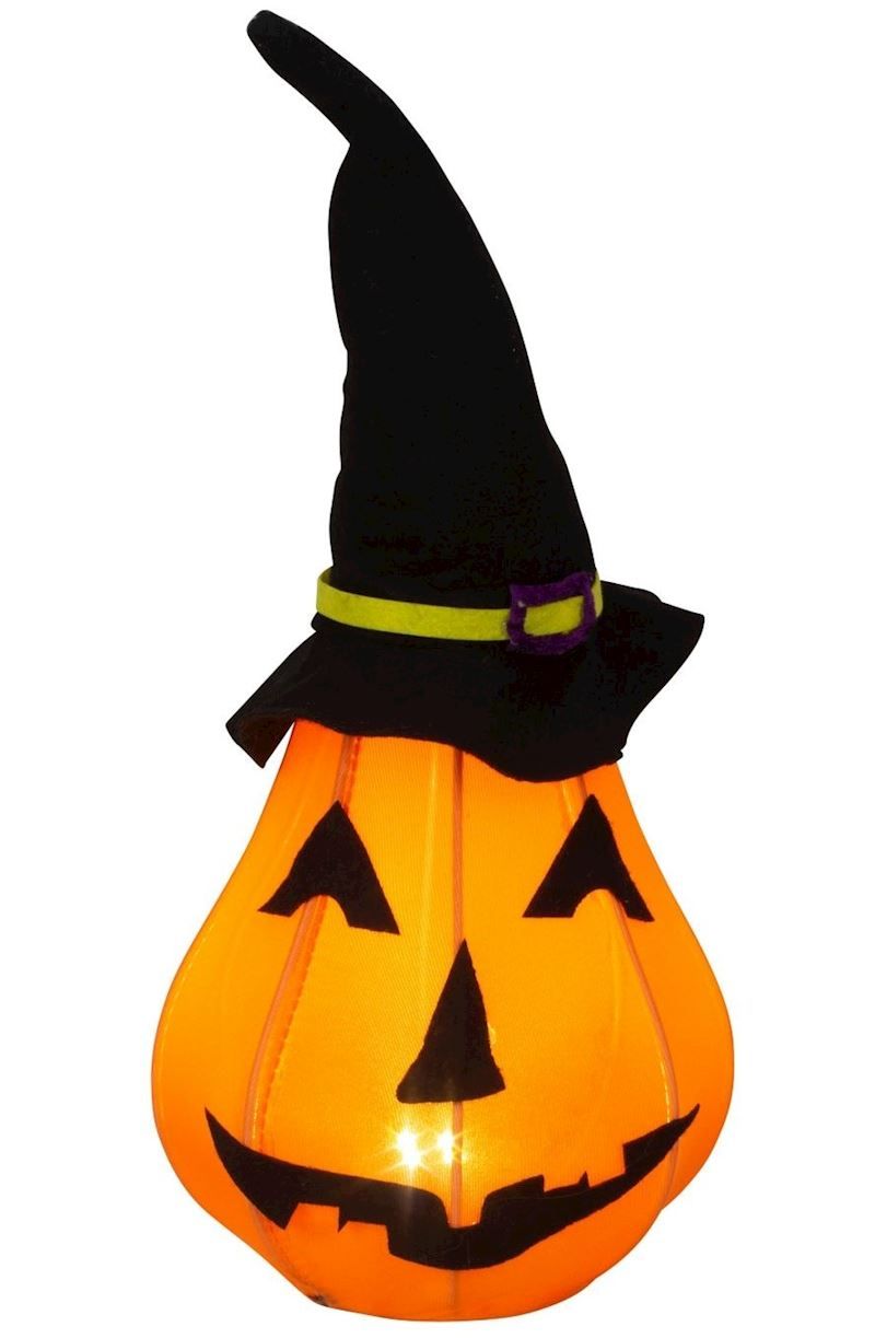 Citrouille avec lumière et chapeau noir, 40 cm, pour Halloween