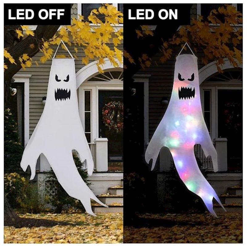 Fantôme LED à suspendre 120 x 63 cm  incl. piles, pour Halloween