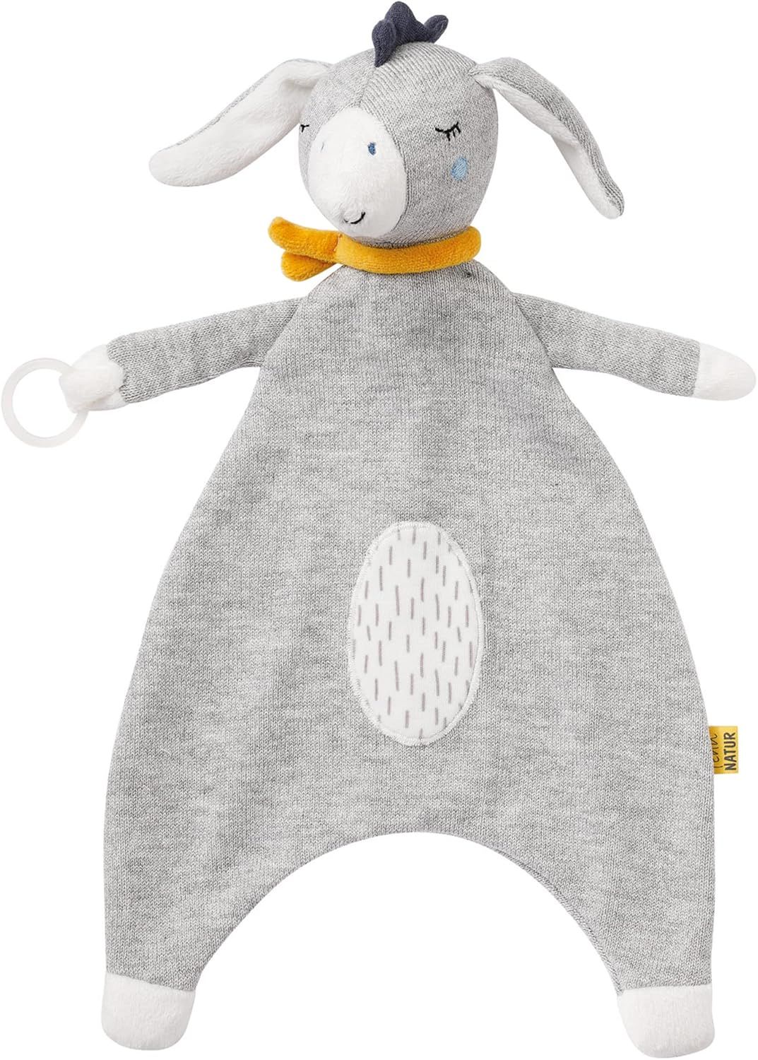 Fehn Doudou bébé fehnNATUR âne avec Coton - Doudou pour Nouveau-né, Doudou avec Anneau Sucette pour bébés et Jeunes Enfants à partir de 0+ Mois
