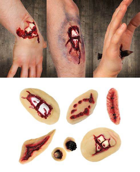 Latex blessure  avec bande adhésive, 2 assortis, pour Halloween, carnaval, anniversaire