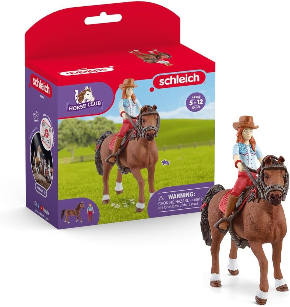 Schleich Horse Club | Hannah &amp; Cayenne 42539 | Figurine Fille articulée avec Cheval &amp; Accessoires d’équitation