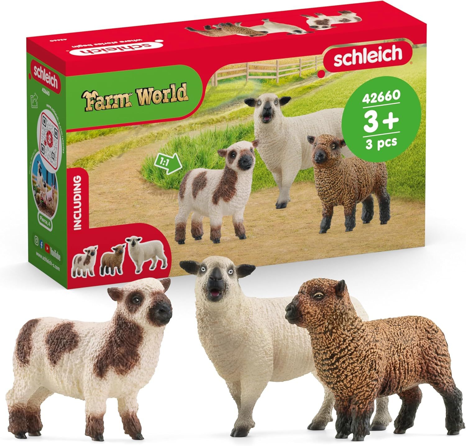 Schleich 42660 Trio de Moutons, dès 3 Ans, Farm World