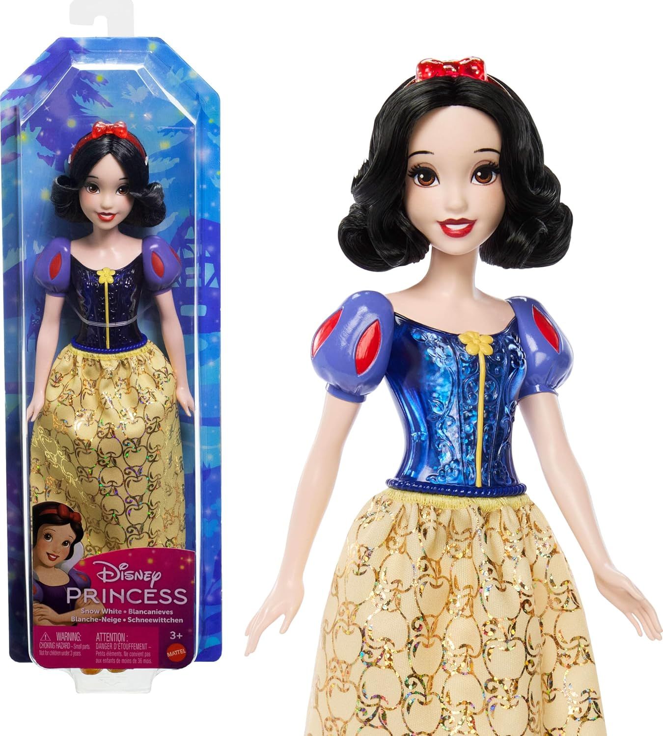 Mattel Princesses Disney Poupée Blanche-Neige articulée avec tenue scintillante et accessoires dont chaussures et serre-tête