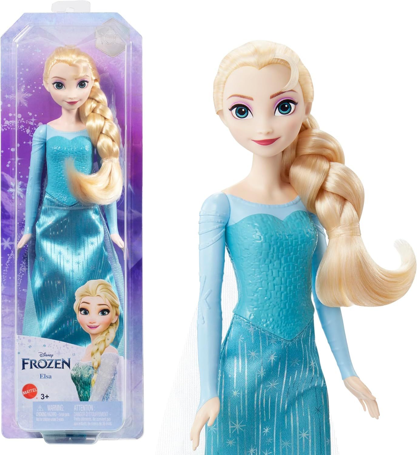 Mattel Disney La Reine des Neiges Poupée Elsa avec tenue emblématique, chaussures, jupe, cape en tissu et accessoires