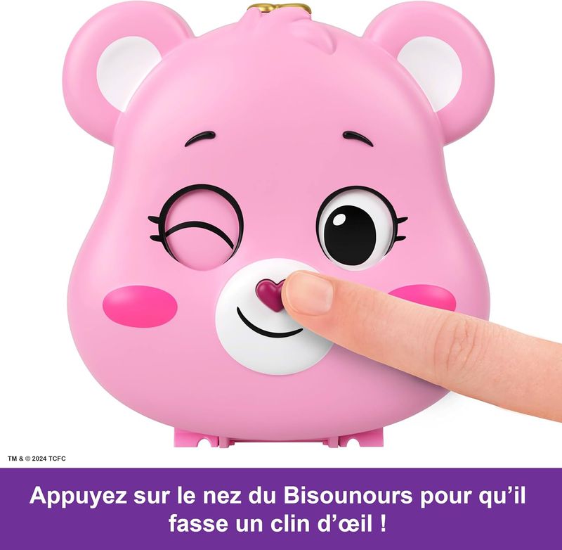 Polly Pocket Coffret Les Bisounours avec figurines, petite voiture et accessoires thématiques, jouet de voyage