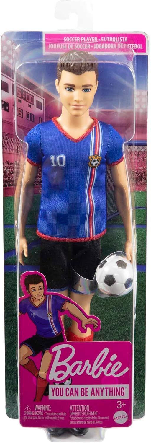 Barbie Poupée Ken Footballeur Maillot n° 10, Balle de Foot, Chaussures à Crampons et Chaussettes Hautes