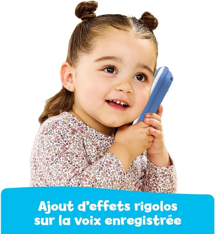 VTech - Allô Bébé Messages Magiques Bleu, Premier Téléphone Interactif, Parlant et Musical avec Enregistreur Vocal, Changeur de Voix et Effets Lumineux