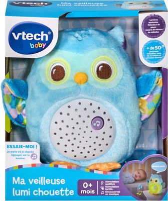VTech - Ma Veilleuse Lumi Chouette, Peluche Bébé Apaisante, Veilleuse Musicale et Lumineuse, Musique Douce, Berceuses, Bruits Blancs et Sons de la Nature