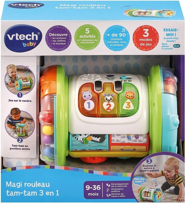 VTech - Jouet Musical Magi Rouleau Tam-Tam 3 en 1, Instrument de Musique Enfant, Jouet d'Activité et de Développement