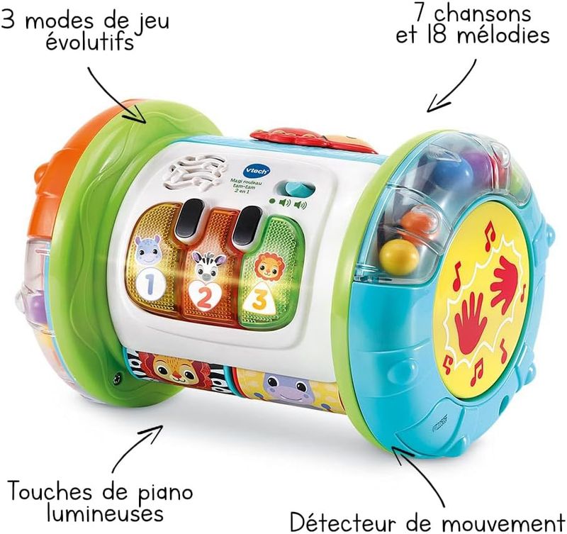 VTech - Jouet Musical Magi Rouleau Tam-Tam 3 en 1, Instrument de Musique Enfant, Jouet d'Activité et de Développement