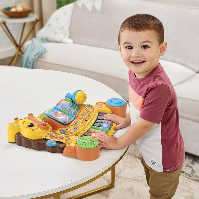 VTech - Mon Piano Girafe Jungle Rock, Instrument de Musique Bébé, Clavier Piano Enfant Parlant et Interactif avec Micro Karaoké