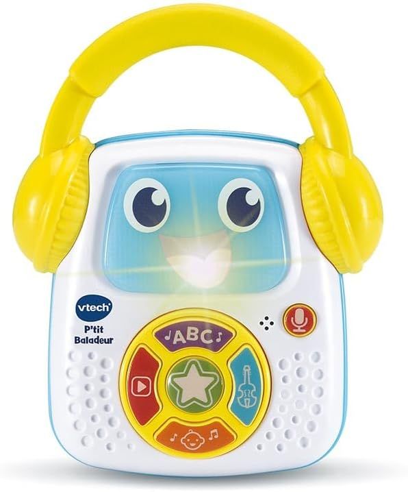 VTech - P'tit Baladeur, Baladeur Musical Bébé, Robot Lumineux et Nomade avec Comptines, Chansons Éducatives, Musiques et Enregistreur Vocal