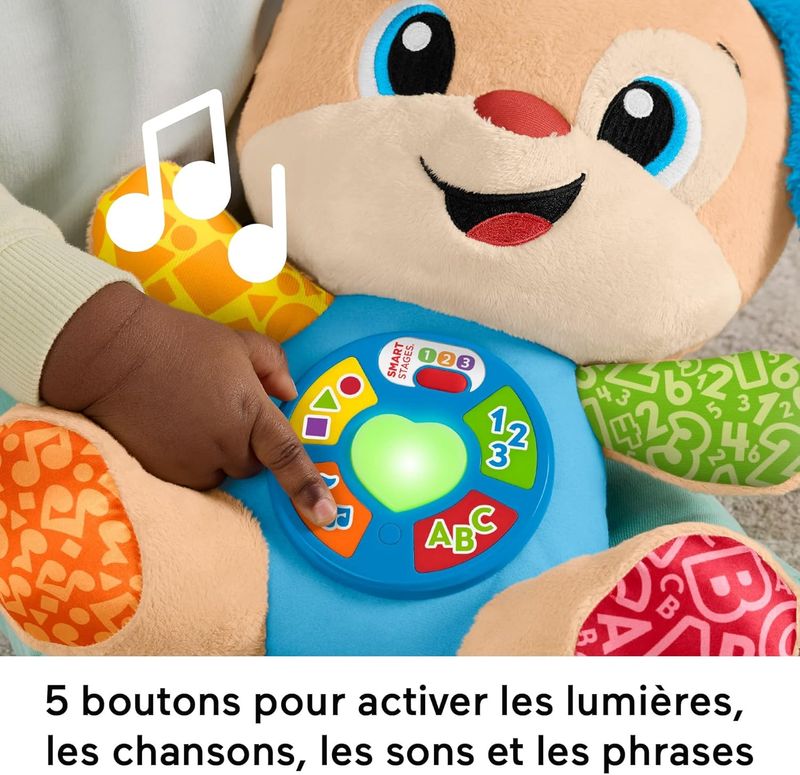 Fisher-Price Rires et Éveil Peluche musicale avec activités d’éveil Puppy Éveil Progressif, pour bébés et enfants +6 mois