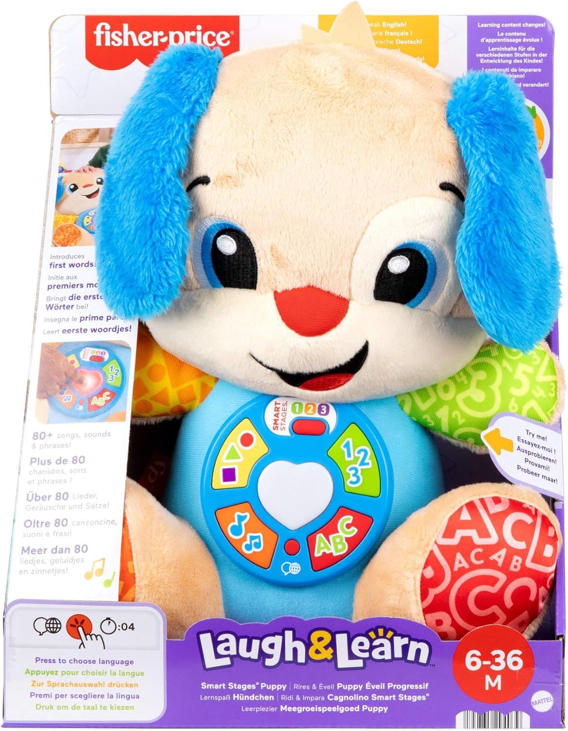 Fisher-Price Rires et Éveil Peluche musicale avec activités d’éveil Puppy Éveil Progressif, pour bébés et enfants +6 mois