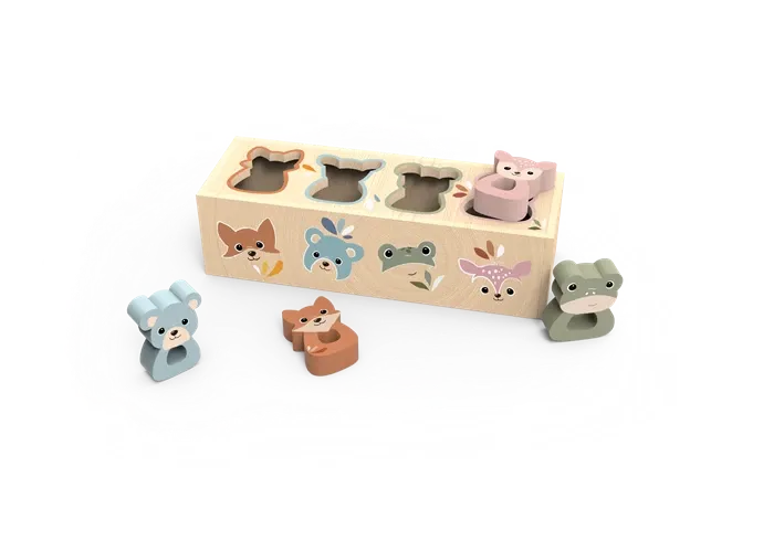 Speedy Monkey Boite à forme en bois, Animaux, renard, faon, ours et grenouille