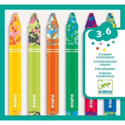 Djeco 6 crayons multicolores, néocolor
