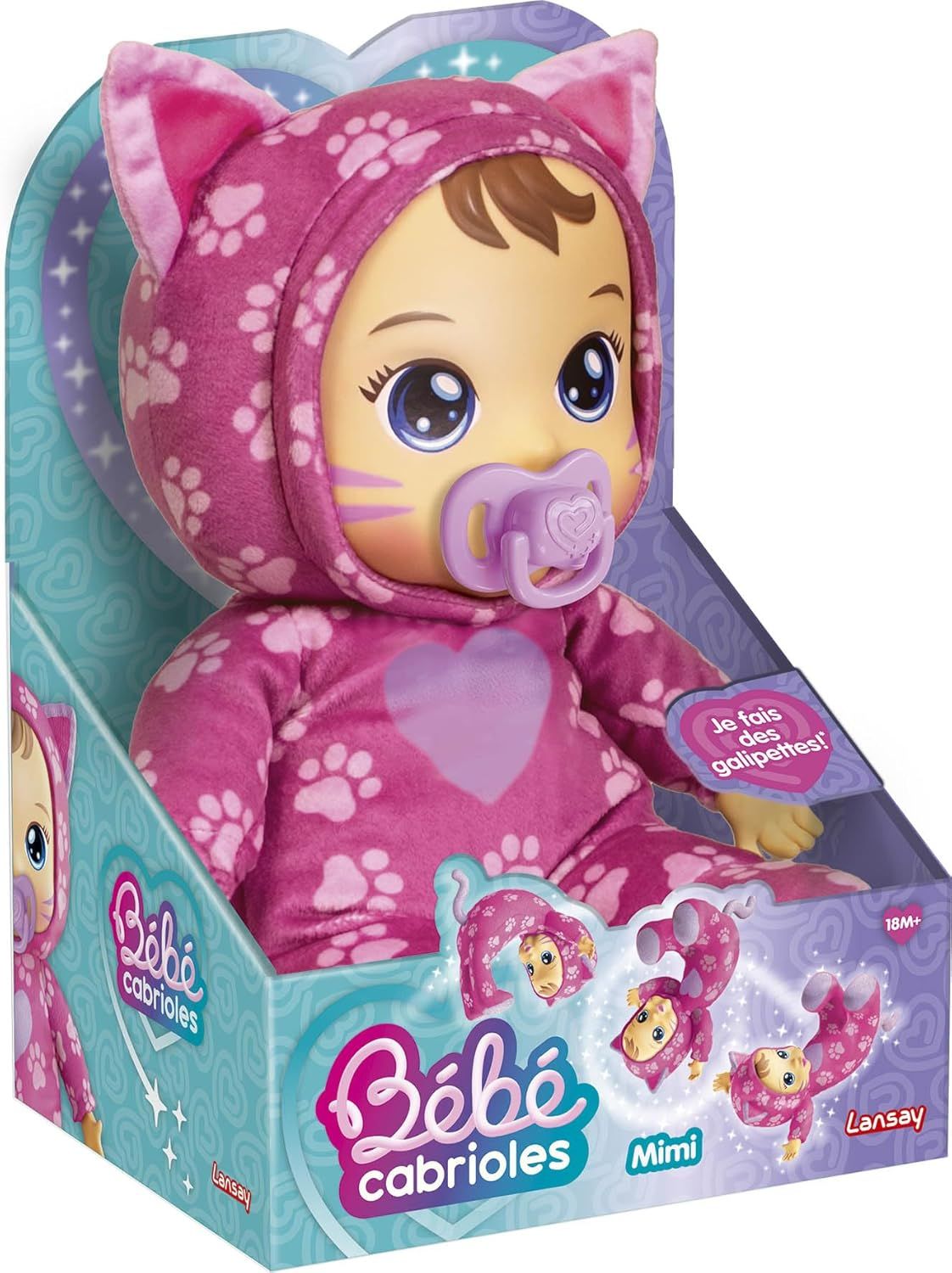 Lansay | Mon BÉBÉ CABRIOLES – Mimi Le Chat | Poupée Interactive en Pyjama Chaton