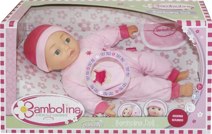 Poupée 40 cm avec son bruits de bisous, bavoir, piles 3xLR44 inclus, dès 2 ans