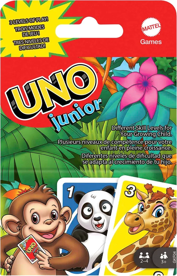 UNO Junior. d/f/i dès 3 ans. 2-4 joueurs. version simplifiée, jeu de cartes