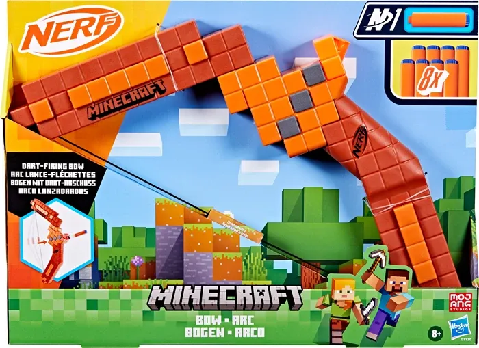 Nerf Minecraft Arc arbalète à tir unique, 8 fléchettes N1, dès 8 ans