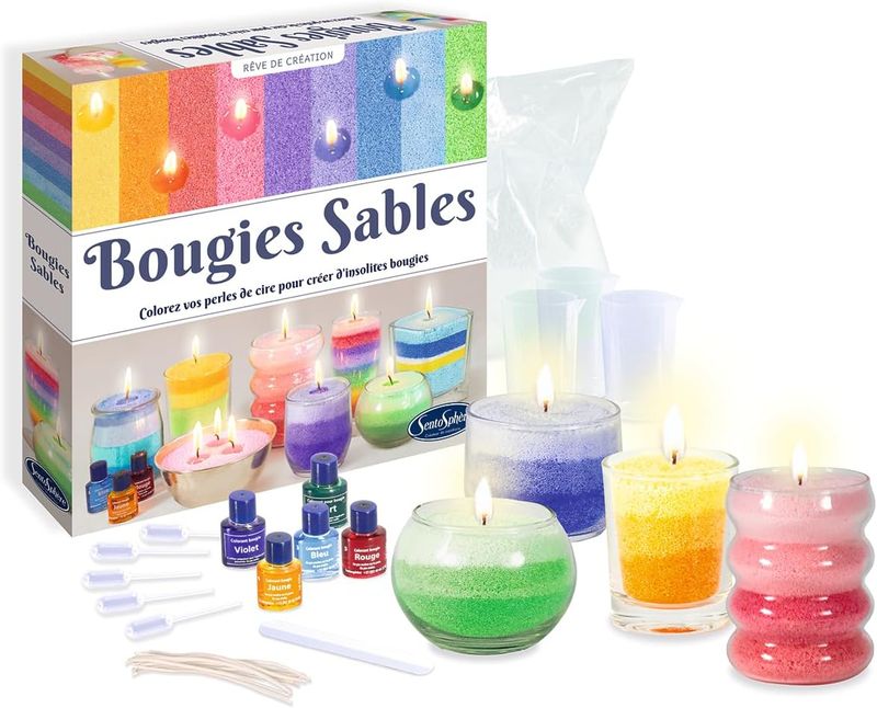 Sentosphère – Bougies Sable – Kit créatif DIY dès 8 ans– Activité manuelle ludique pour fabriquer soi-même des bougies multicolores