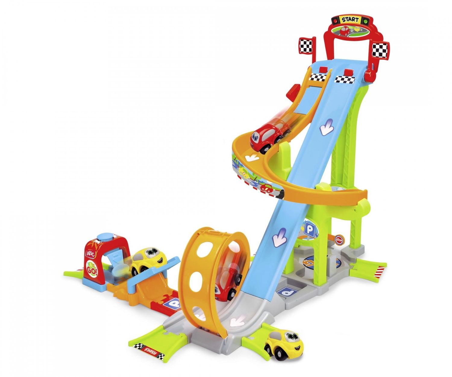 Circuit de voitures avec looping + tremplin, 2 voitures-jouets