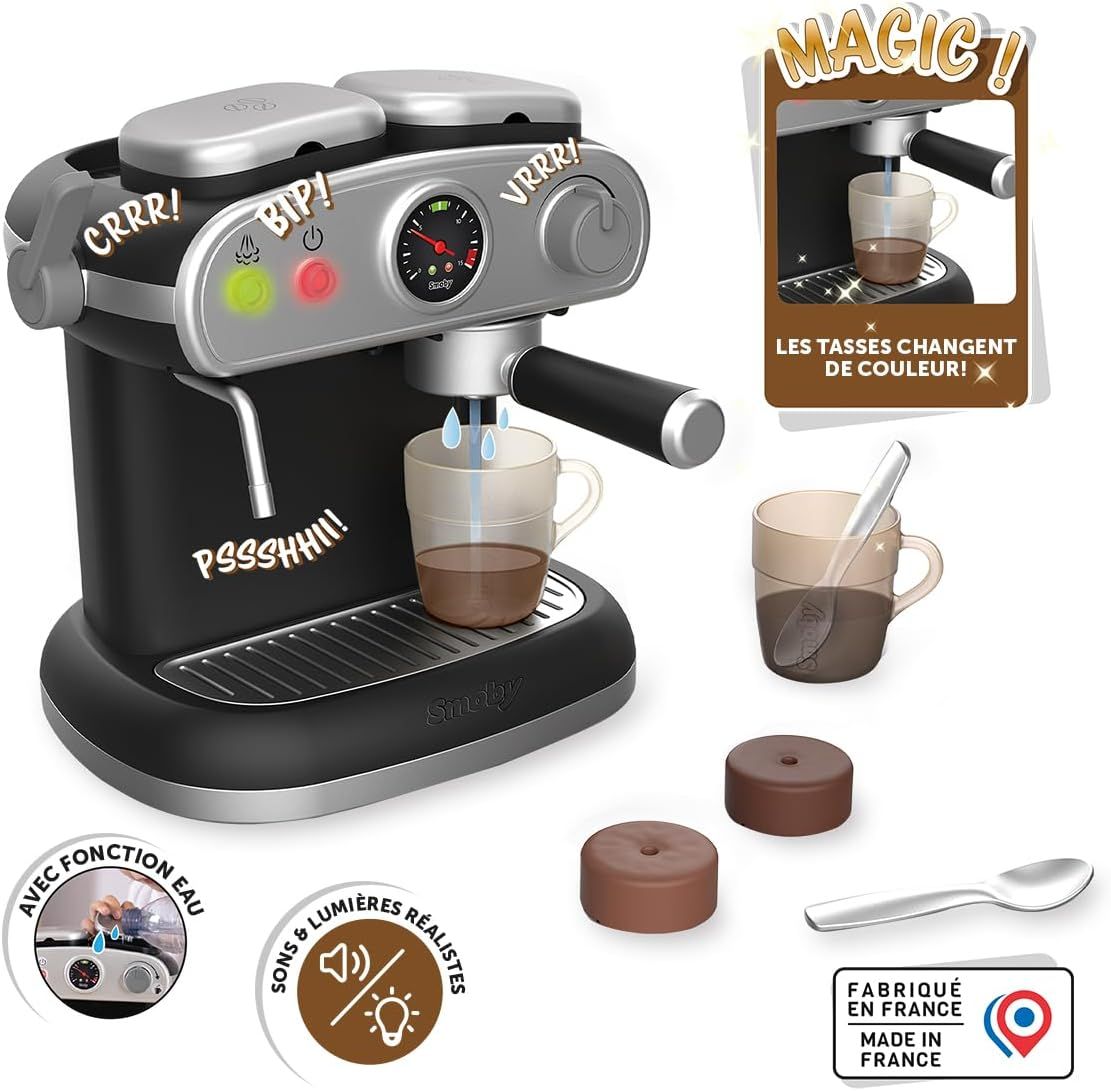 Smoby - Machine à café Expresso - Jouet d'Imitation Réaliste - Sons et Effets Lumineux - 6 Accessoire