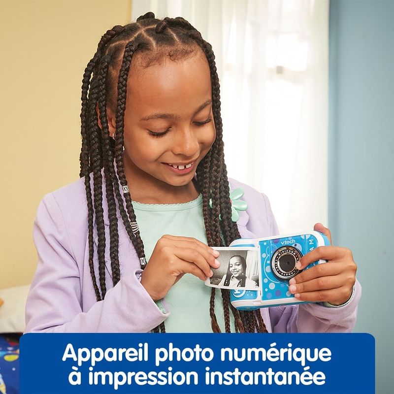 VTech - KidiZoom Print Cam Bleu, Appareil Photo à Impression Instantanée, Photo, Selfie, Vidéo, Écran Couleur, Filtres et Effets Rigolos