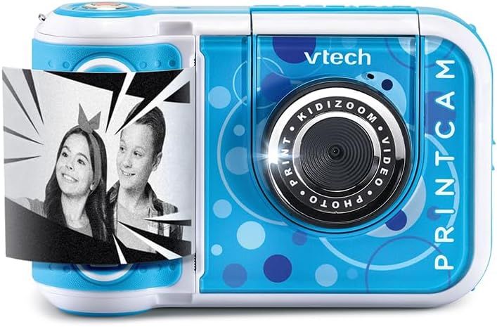 VTech - KidiZoom Print Cam Bleu, Appareil Photo à Impression Instantanée, Photo, Selfie, Vidéo, Écran Couleur, Filtres et Effets Rigolos