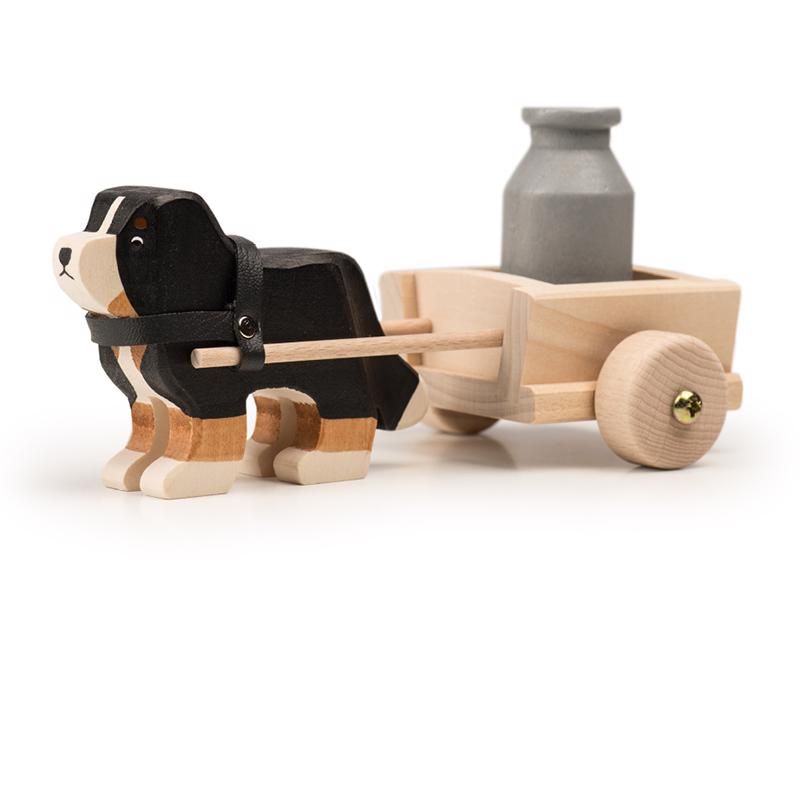 Trauffer Chien Bouvier bernois avec chariot et boille à lait en bois