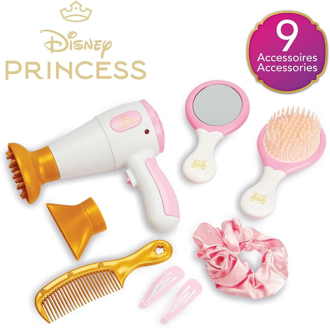 Smoby - Disney Princesses - Hair Set - Set de Coiffure - Jouet d&#39;Imitation - 9 Accessoires - Fonctions Lumineuses et Sonores - A Partir de 3 Ans