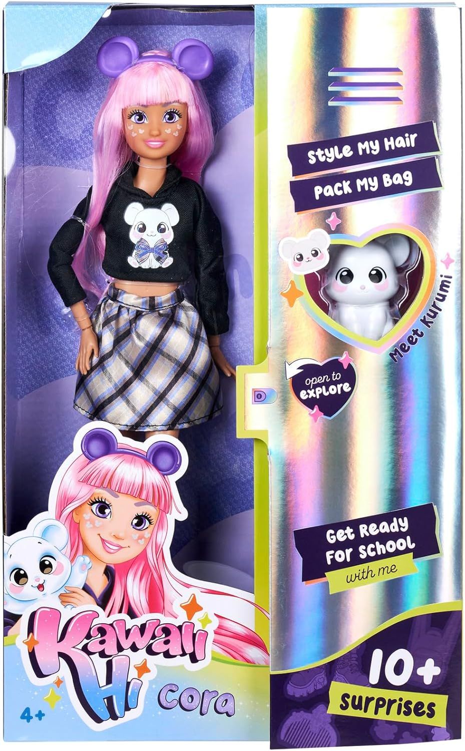 Kawaii Hi Cora - Poupée Mannequin Articulée - A Coiffer et Looker - Nombreux Accessoires et Sa Souris - A Partir de 4 Ans